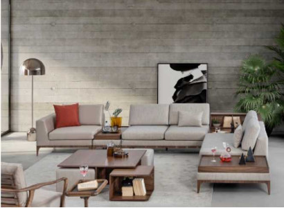 Wohnzimmer Ecksofa L-form Holz Eckgarnitur Sofa Couchen Luxus Möbel